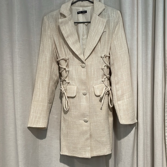 SHEIN Lapel Neck Lace-Up Side Tweed Blazer Dress - Picture 3 of 3